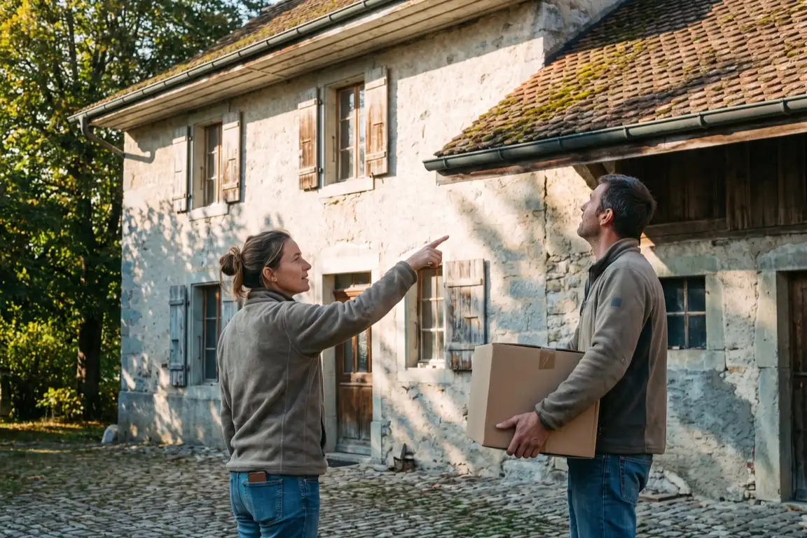 Couple dans la cour de sa maison villageoise vaudoise